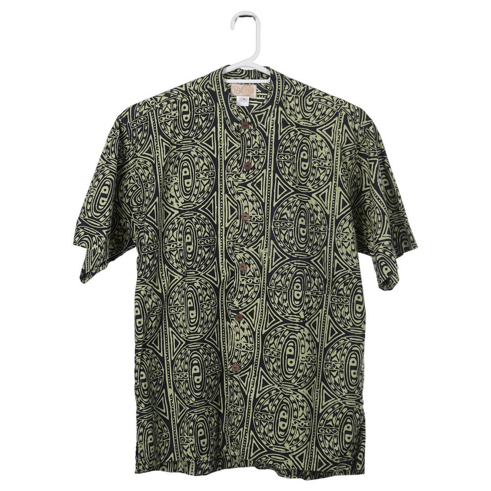 NOA NOA Shirt Men M Green Tribal Indonesian Batik Print Button Up Handmade